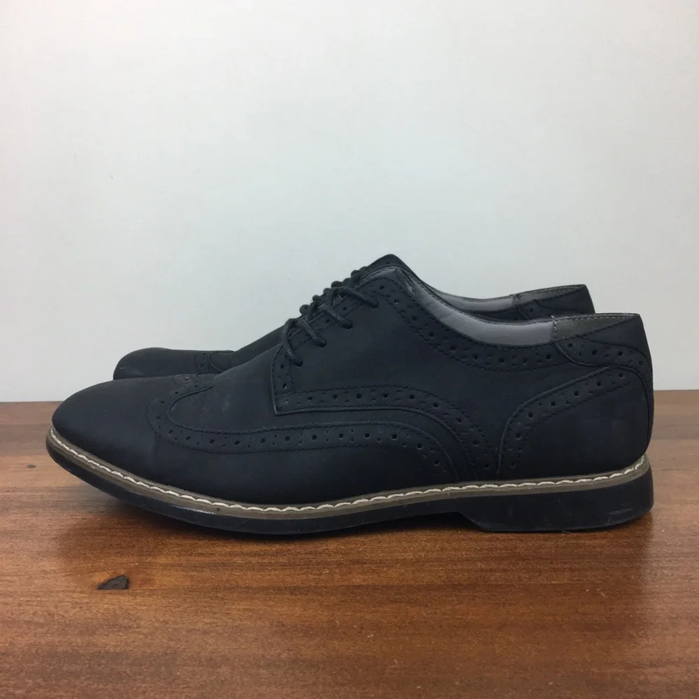 Reserved Footwear Men’s Black Faux Leather Wingtip Derby Oxford Shoes Size 10.5.